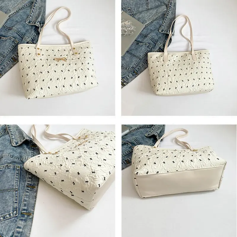 Sweet Bow Print Women's Shoulder Bags Large Capacity Portable Ladies Commuter Tote Bag Casual College Style Female Handbags