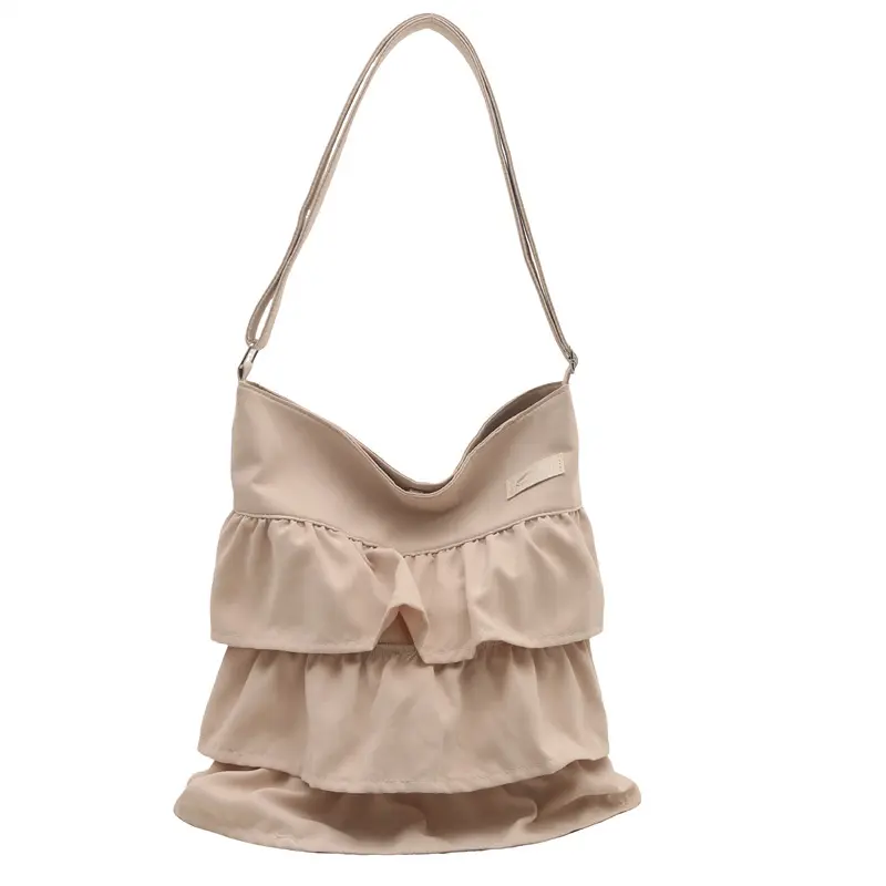 Sweet Ruffles Large Capacity Women Shoulder Bag Simple Solid Color Female Crossbody Bags Casual Commuter Ladies Handbags Tote