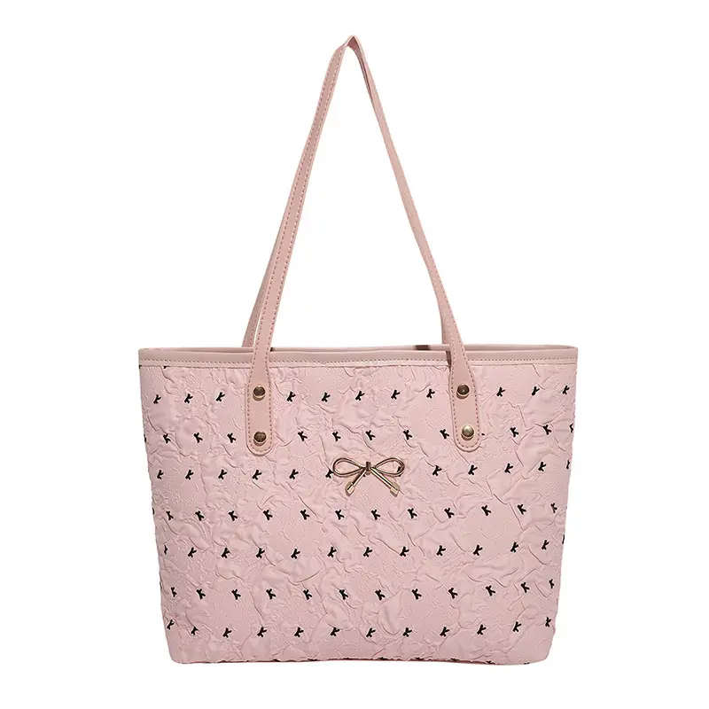 Sweet Bow Print Women's Shoulder Bags Large Capacity Portable Ladies Commuter Tote Bag Casual College Style Female Handbags