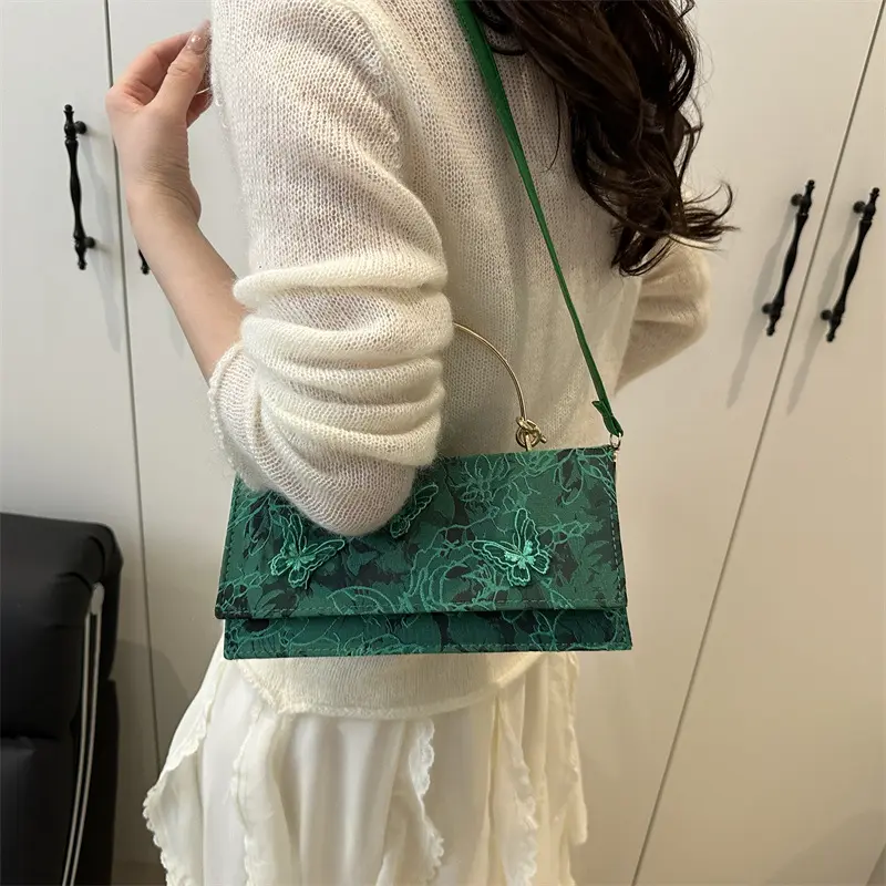 Elegant Butterfly Women Square Shoulder Bag Solid Color Lace Ladies Portable Dinner Handbags Luxury Retro Female Crossbody Bags