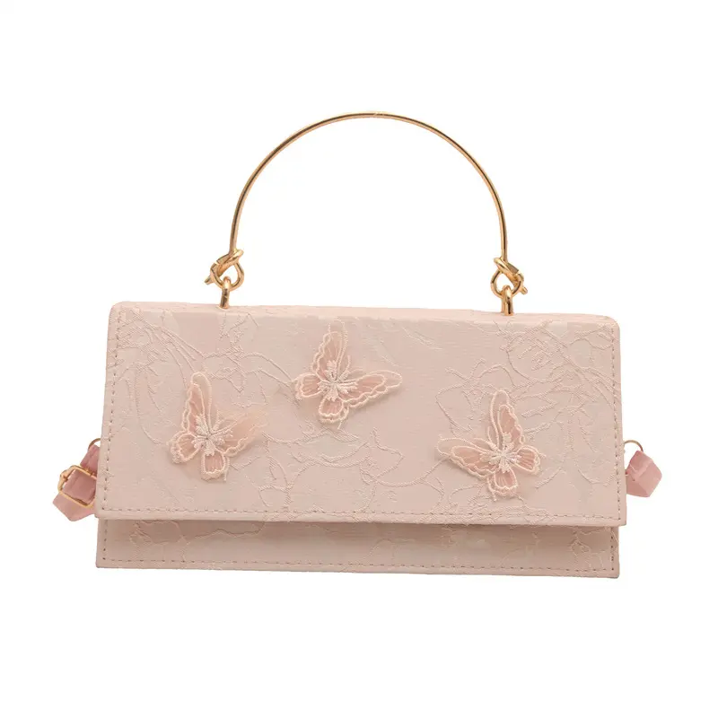 Elegant Butterfly Women Square Shoulder Bag Solid Color Lace Ladies Portable Dinner Handbags Luxury Retro Female Crossbody Bags