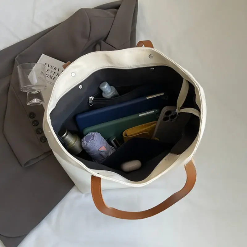 College Girls Female Tote Summer Letter Embroidery Ladies Travel Handbags Simple Large Capacity Women's Canvas Shoulder Bags