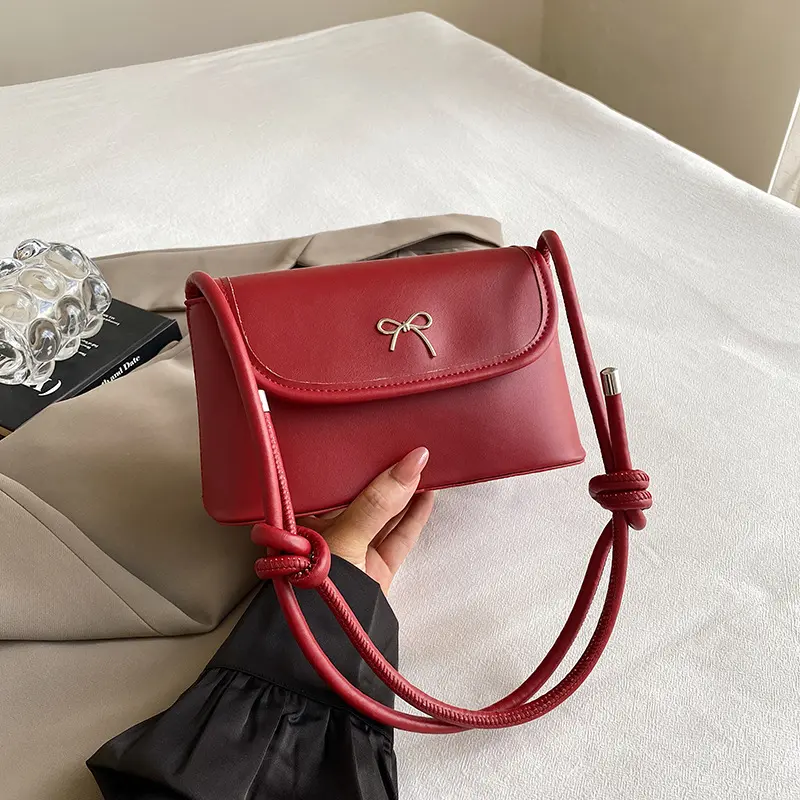 Sweet Bow Women Square Shoulder Bags Candy Color Portable Ladies Crossbody Bag Casual Commuter Female Underarm Handbags Purse