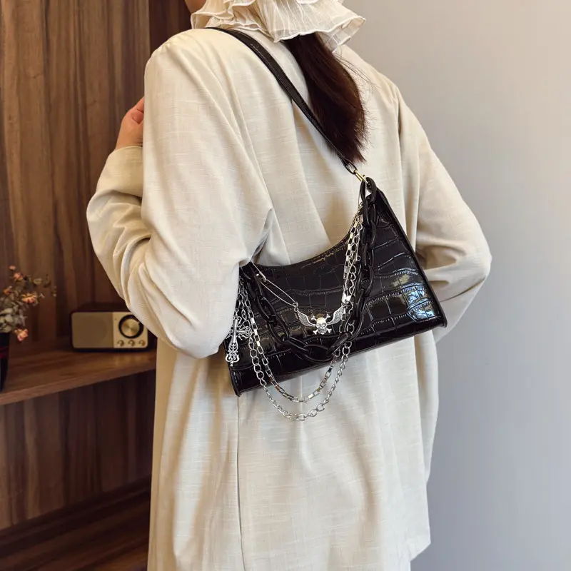 Y2K Cool Hot Girls Underarm Bags Purse Retro Punk Style Women Shoulder Handbags Chain Pu Leather Ladies Phone Crossbody Bag