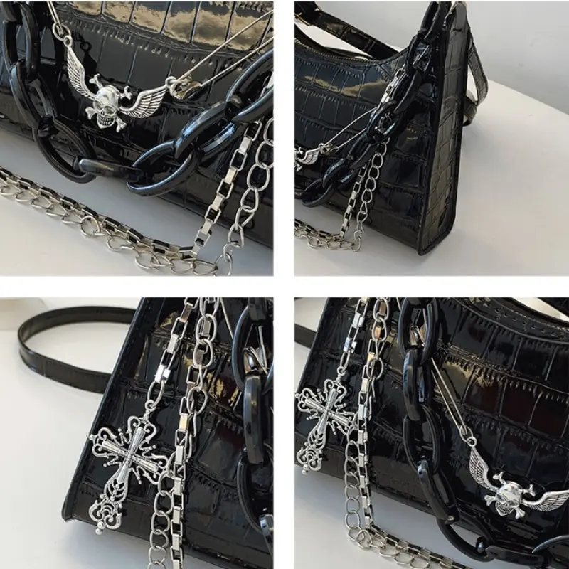 Y2K Cool Hot Girls Underarm Bags Purse Retro Punk Style Women Shoulder Handbags Chain Pu Leather Ladies Phone Crossbody Bag
