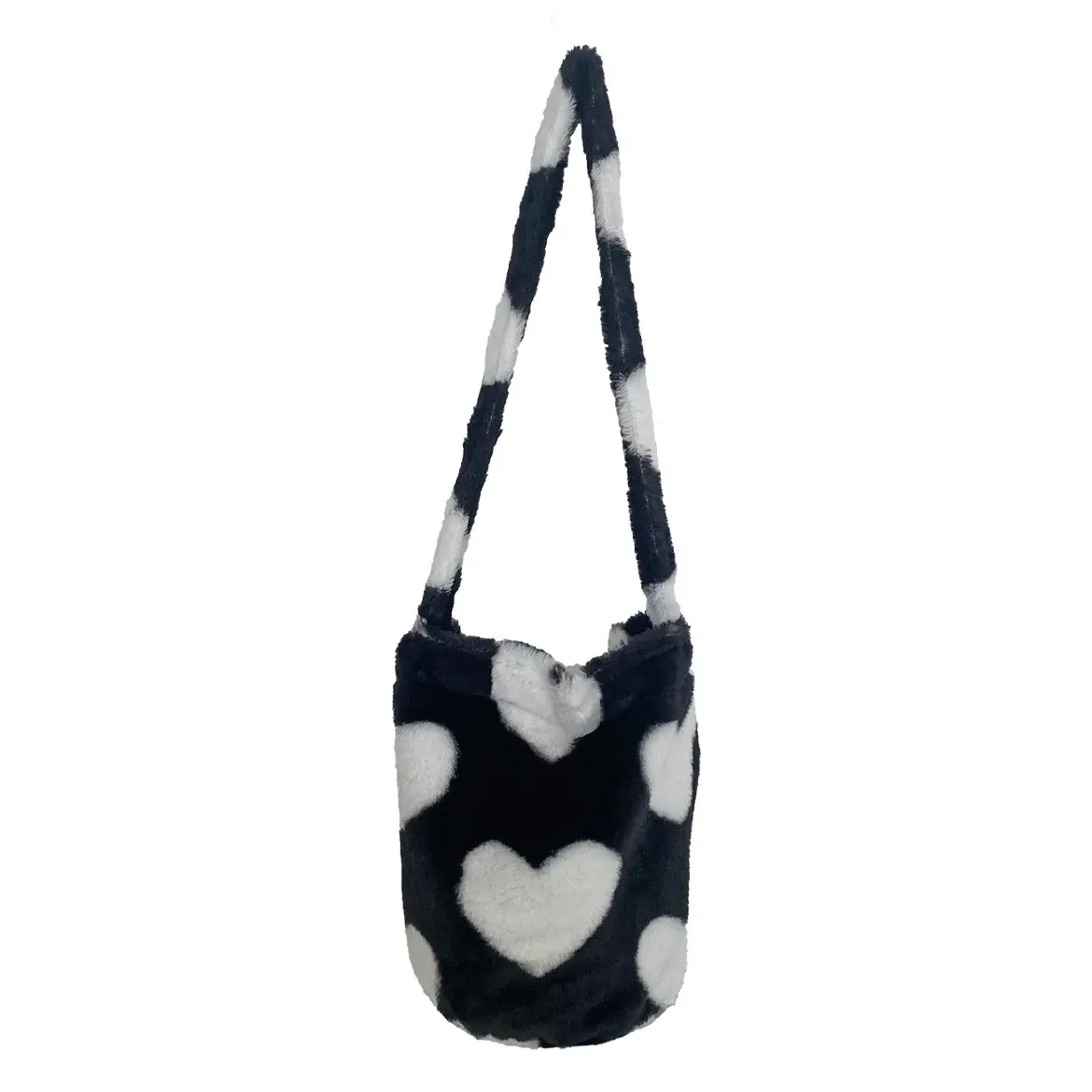 Contrast Color Love Heart Women's Bucket Shoulder Bags Winter Fashion Plush Ladies Crossbody Bag Leopard Print Female Handbags