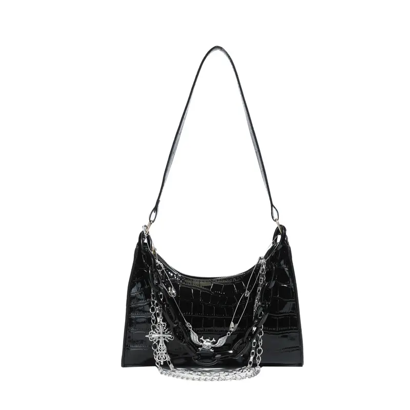 Y2K Cool Hot Girls Underarm Bags Purse Retro Punk Style Women Shoulder Handbags Chain Pu Leather Ladies Phone Crossbody Bag