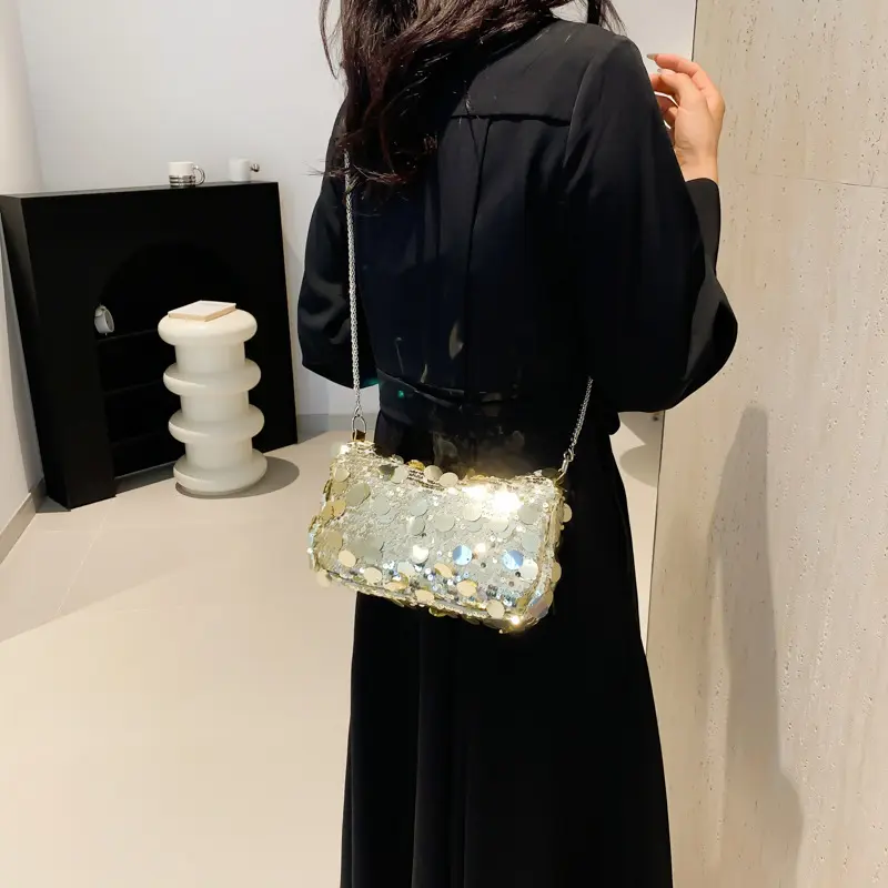 Sequined Retro Women Small Square Shoulder Bags Fashionable Personality Ladies Messenger Bag Elegant Texture Female Handbag
