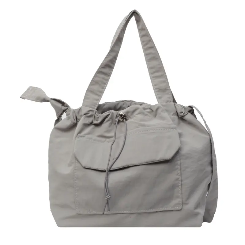 Casual Drawstring Bucket Shoulder Bags for Women Portable Nylon Ladies Handbags Tote Simple Solid Color Female Messenger Bag
