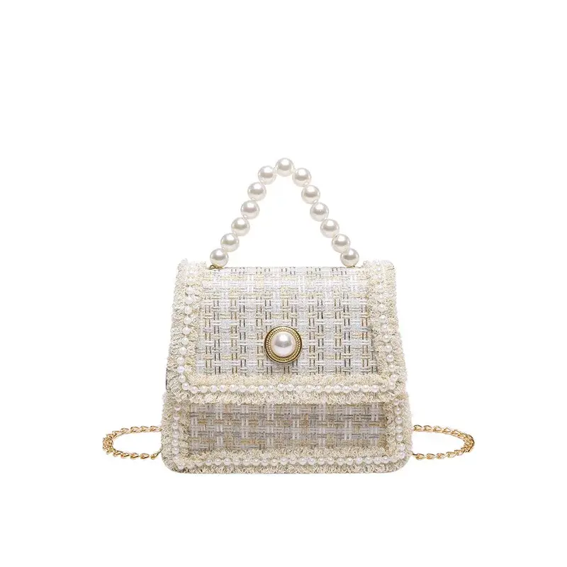 Elegant Beading Chain Ladies Handbags Fashion Plaid Women's Shoulder Bags Small Square Crossbody Bag Simple Female Tote Purse