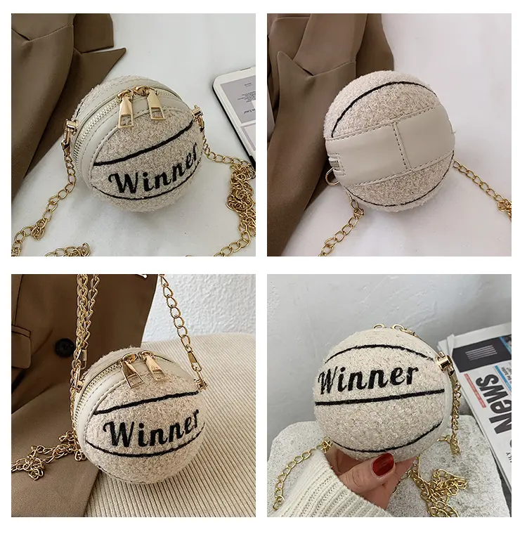 Mini Ball Coin Purse Women's Crossbody Bags Letter Print Plush Female Chain Shoulder Bag Circular Girls Small Handbags Clutch