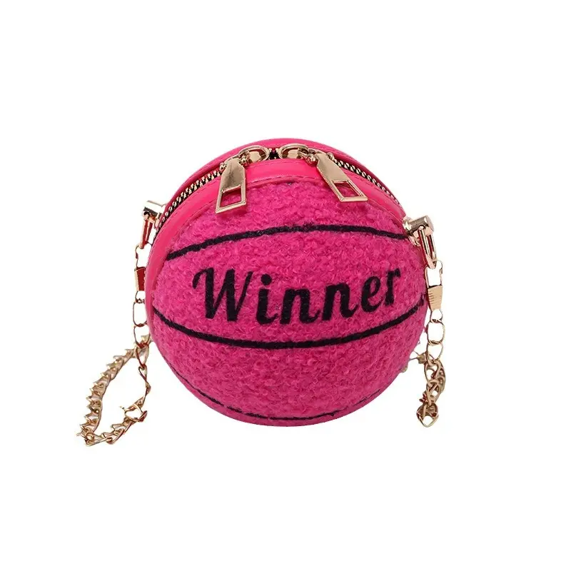 Mini Ball Coin Purse Women's Crossbody Bags Letter Print Plush Female Chain Shoulder Bag Circular Girls Small Handbags Clutch
