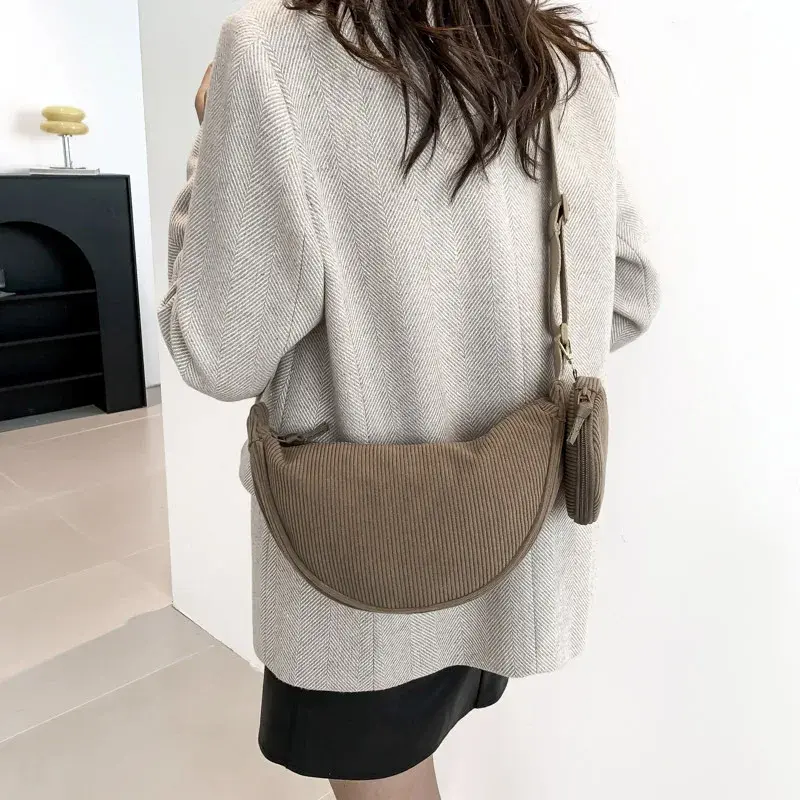 Casual Corduroy Women's Hobos Handbags Simple Design Ladies Underarm Shoulder Bags Solid Color Female Messenger Bag with Purse