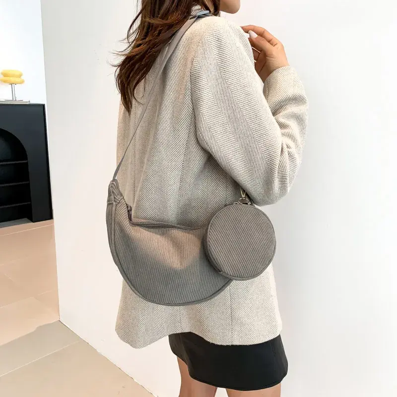 Casual Corduroy Women's Hobos Handbags Simple Design Ladies Underarm Shoulder Bags Solid Color Female Messenger Bag with Purse