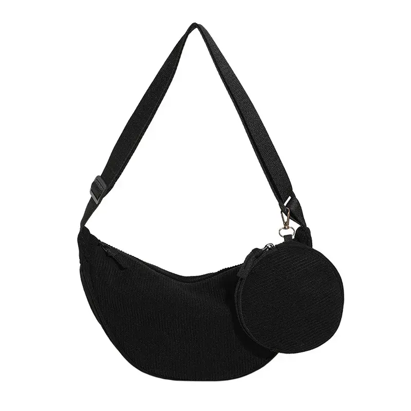Casual Corduroy Women's Hobos Handbags Simple Design Ladies Underarm Shoulder Bags Solid Color Female Messenger Bag with Purse