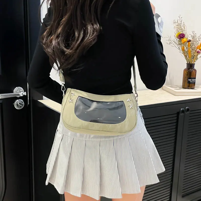 Star Design Square Pu Shoulder Bags for Women Transparent Display Sweet Cool Girls Crossbody Bag College Style Female Handbags