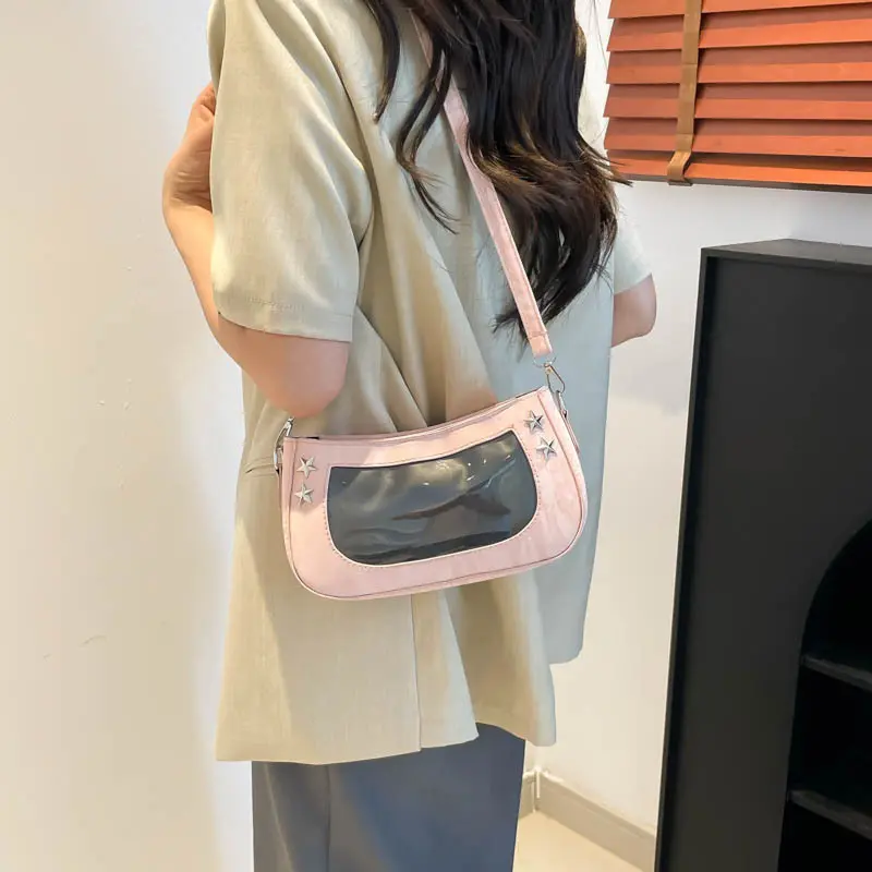 Star Design Square Pu Shoulder Bags for Women Transparent Display Sweet Cool Girls Crossbody Bag College Style Female Handbags