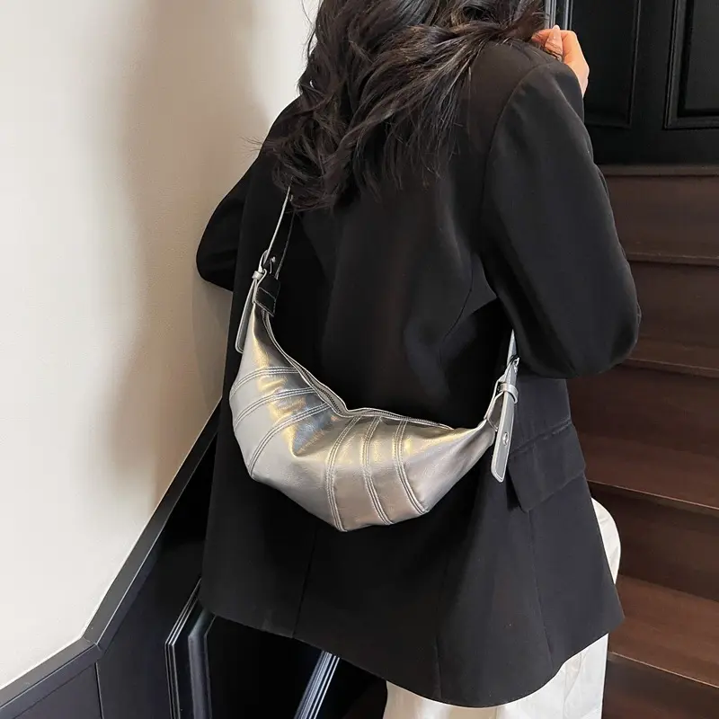 Retro Oil Wax Leather Women's Hobos Shoulder Bags Thread Design Commuter Ladies Crossbody Bag Pure Color Female Handbags Purse