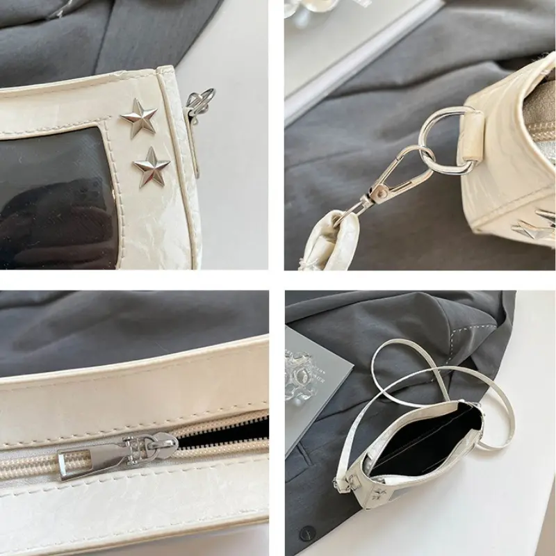 Star Design Square Pu Shoulder Bags for Women Transparent Display Sweet Cool Girls Crossbody Bag College Style Female Handbags