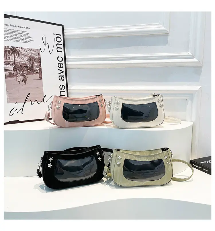 Star Design Square Pu Shoulder Bags for Women Transparent Display Sweet Cool Girls Crossbody Bag College Style Female Handbags