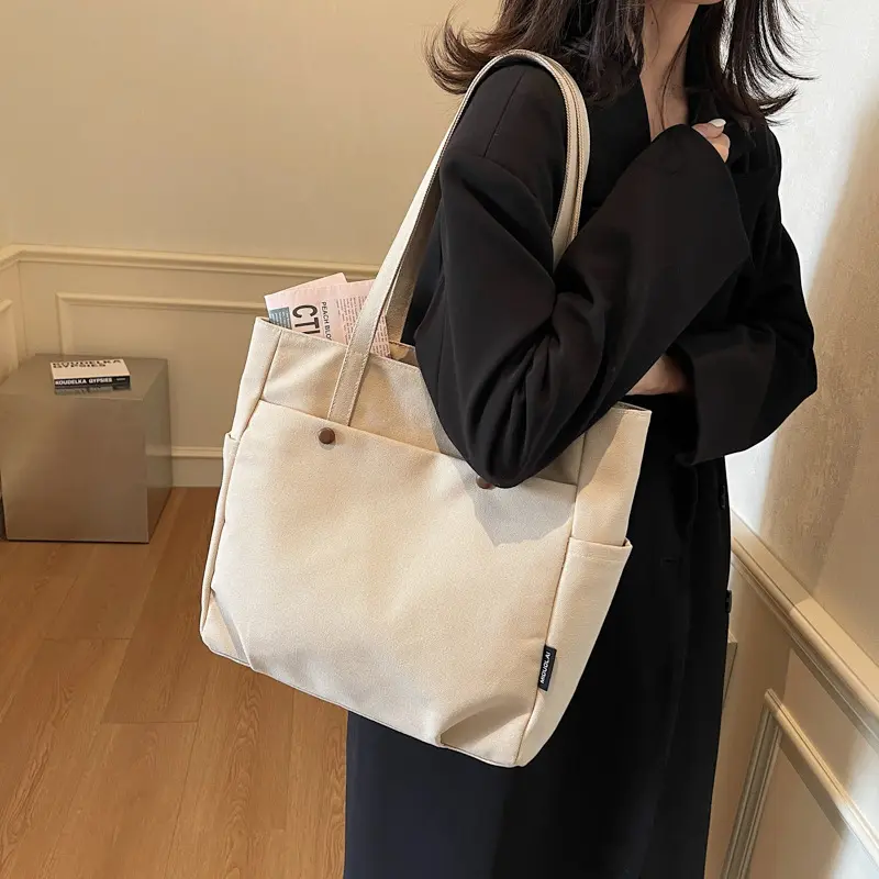 Large Capacity Women's Canvas Tote Bags Commuter Casual Ladies Travel Handbags Simple Multi-pocket Durable Female Shoulder Bag