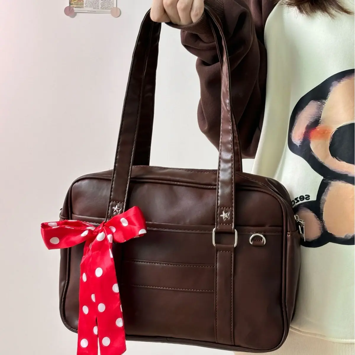 Large Capacity Shoulder Messenger Bags for Women Simple Pu Leather Ladies Handbag College Style Star Girls Tote Crossbody Bag