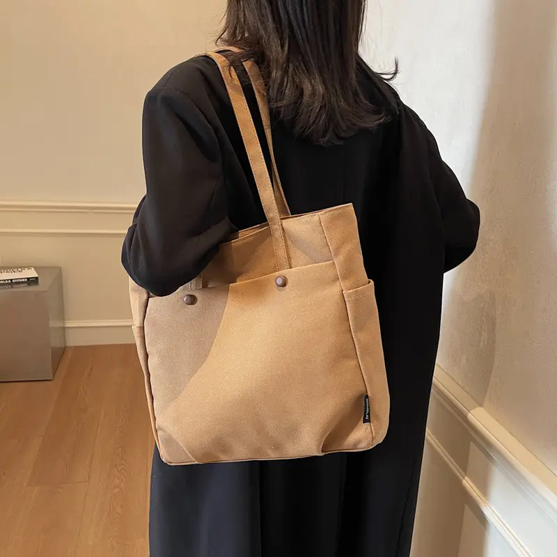 Large Capacity Women's Canvas Tote Bags Commuter Casual Ladies Travel Handbags Simple Multi-pocket Durable Female Shoulder Bag