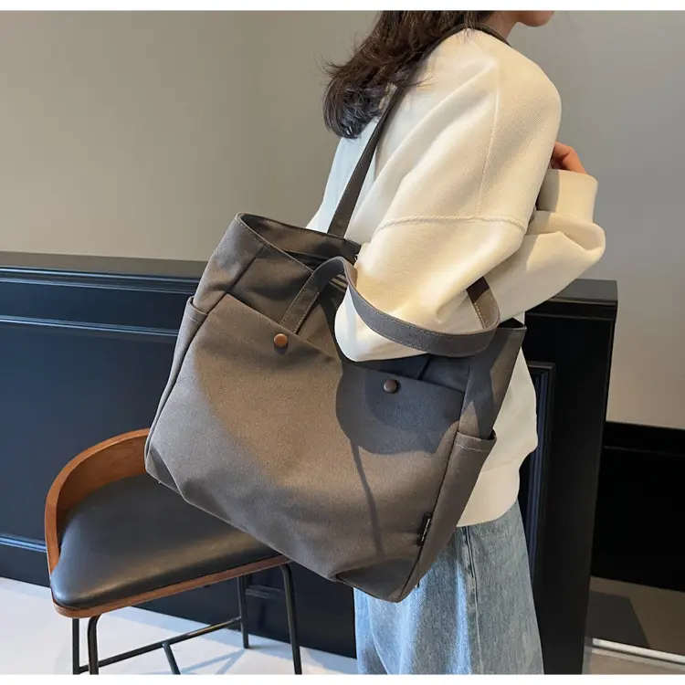 Large Capacity Women's Canvas Tote Bags Commuter Casual Ladies Travel Handbags Simple Multi-pocket Durable Female Shoulder Bag