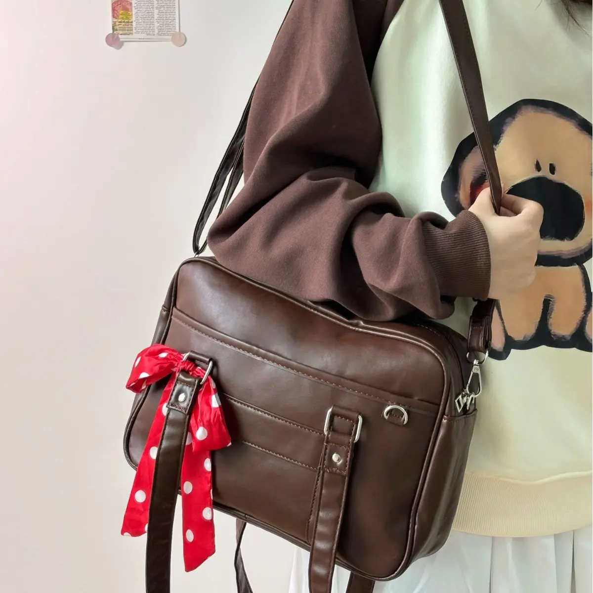 Large Capacity Shoulder Messenger Bags for Women Simple Pu Leather Ladies Handbag College Style Star Girls Tote Crossbody Bag