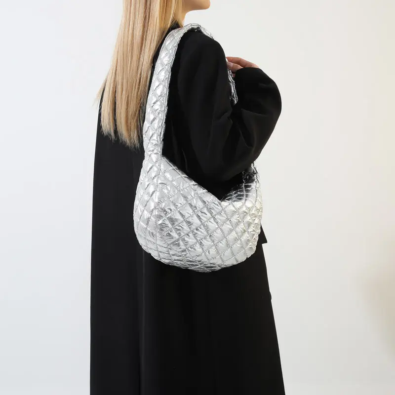 Fashion Rhombus Women's Shoulder Bag Soft Pu Hobos Ladies Underarm Bags Simple Thread Female Handbags Shopper Half Moon Purse