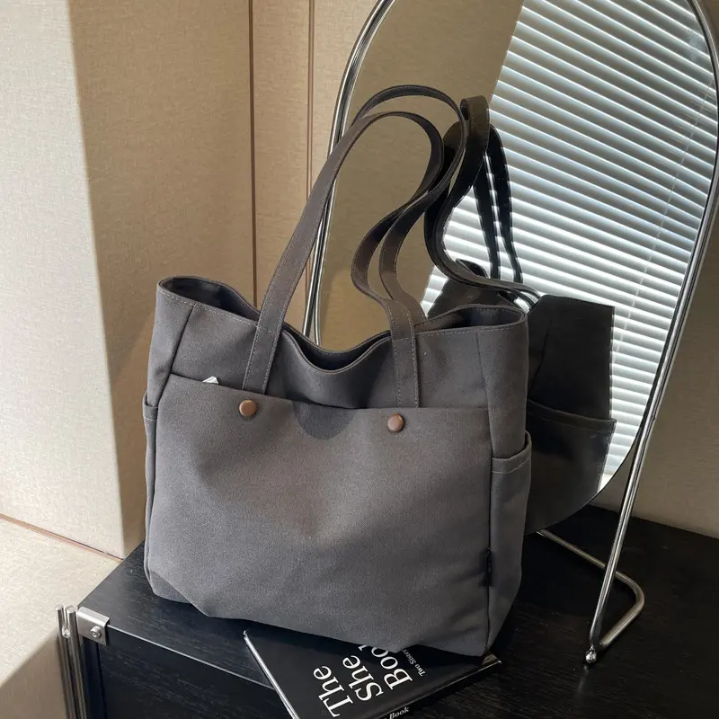 Large Capacity Women's Canvas Tote Bags Commuter Casual Ladies Travel Handbags Simple Multi-pocket Durable Female Shoulder Bag