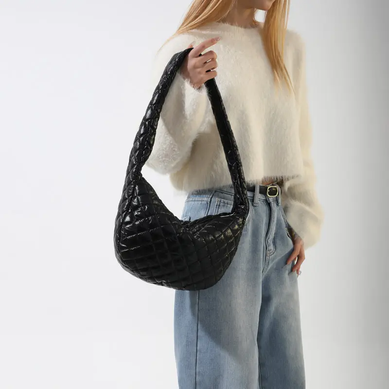 Fashion Rhombus Women's Shoulder Bag Soft Pu Hobos Ladies Underarm Bags Simple Thread Female Handbags Shopper Half Moon Purse