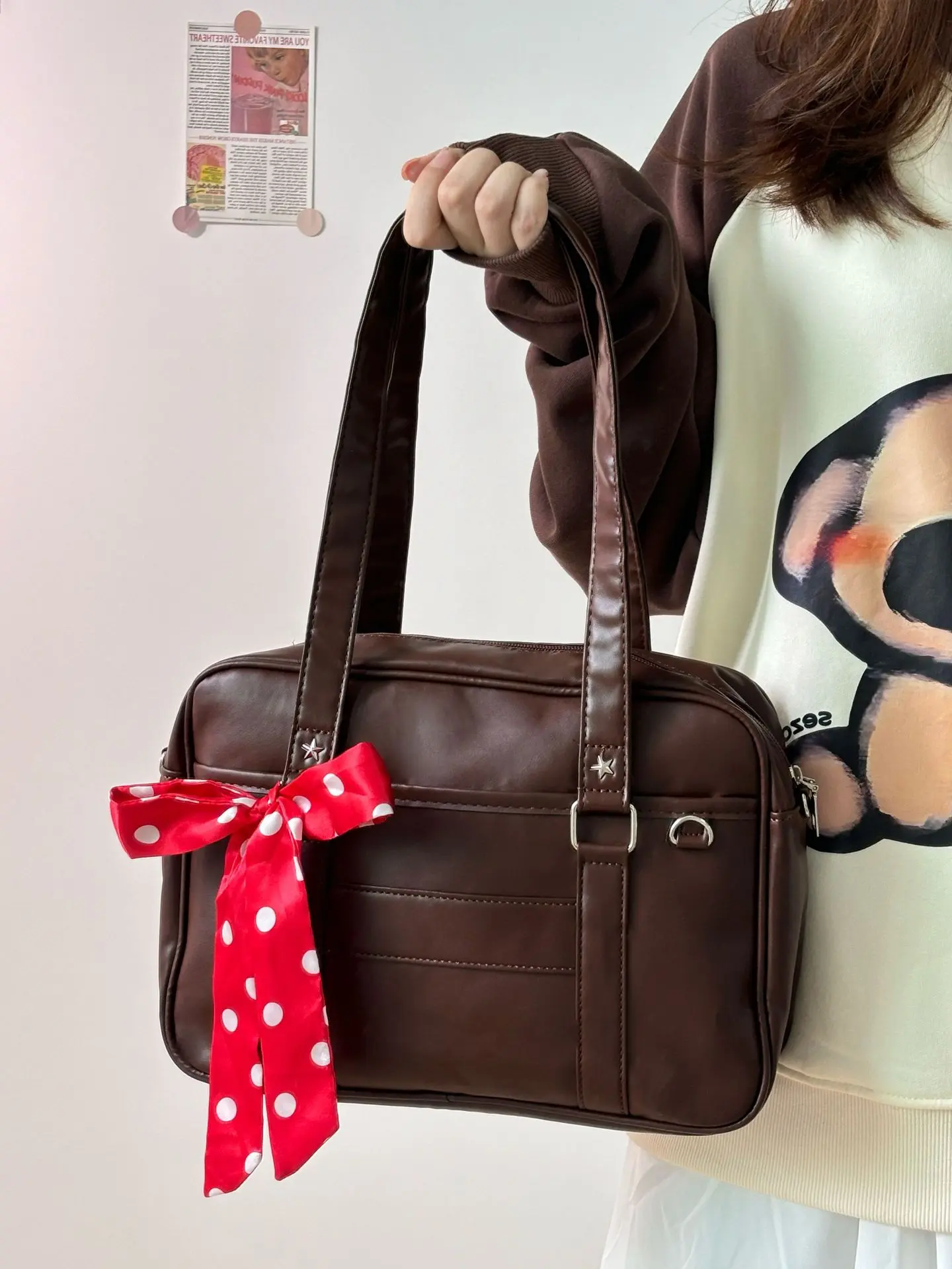 Large Capacity Shoulder Messenger Bags for Women Simple Pu Leather Ladies Handbag College Style Star Girls Tote Crossbody Bag
