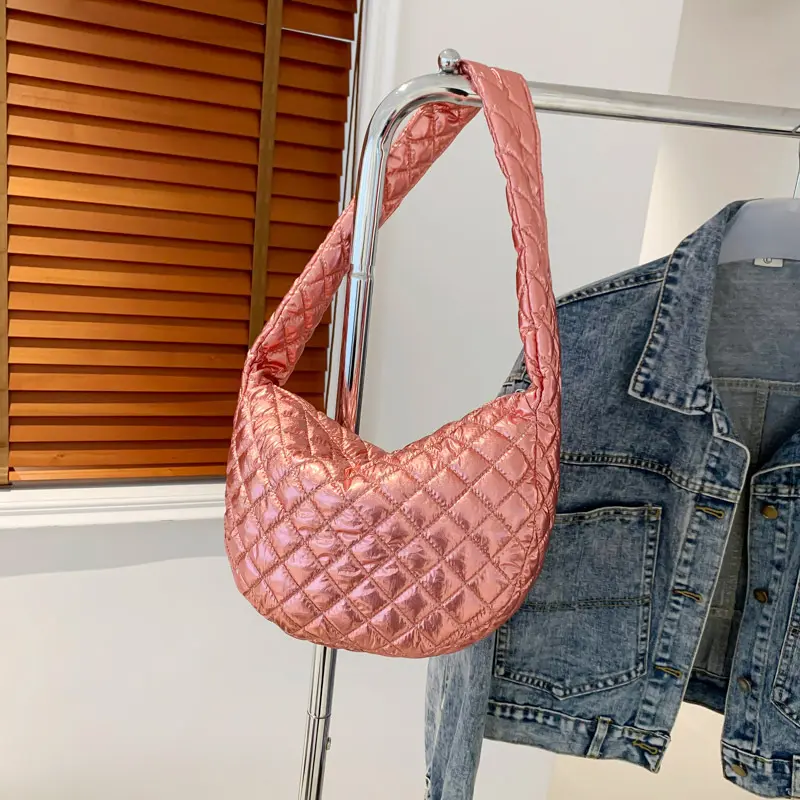 Fashion Rhombus Women's Shoulder Bag Soft Pu Hobos Ladies Underarm Bags Simple Thread Female Handbags Shopper Half Moon Purse