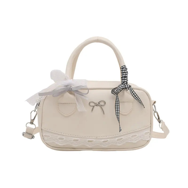 Sweet Ribbon Boston Shoulder Bags for Women Commuter Versatile Ladies Crossbody Bag Solid Color Female Pu Leather Handbags Purse