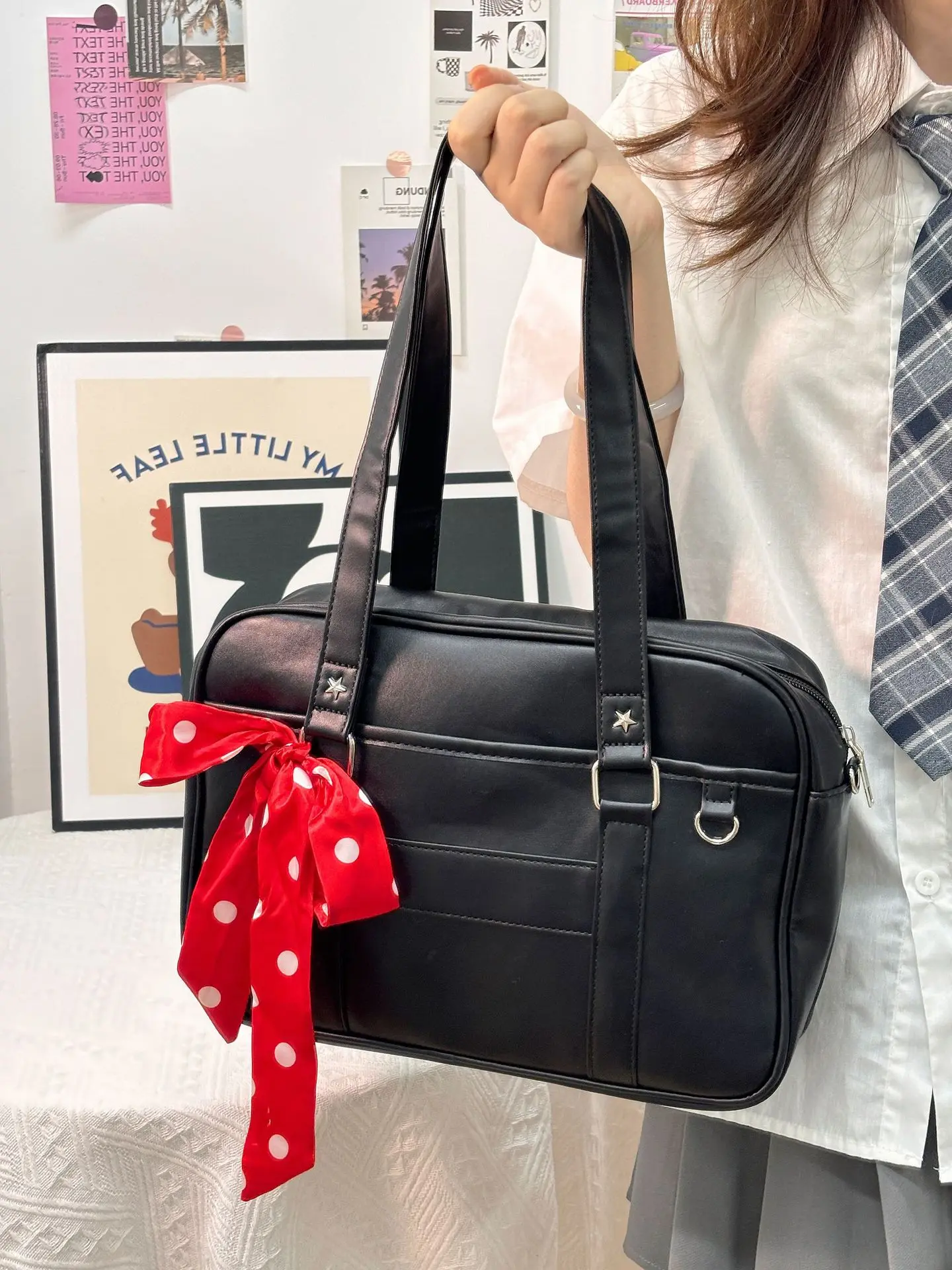Large Capacity Shoulder Messenger Bags for Women Simple Pu Leather Ladies Handbag College Style Star Girls Tote Crossbody Bag