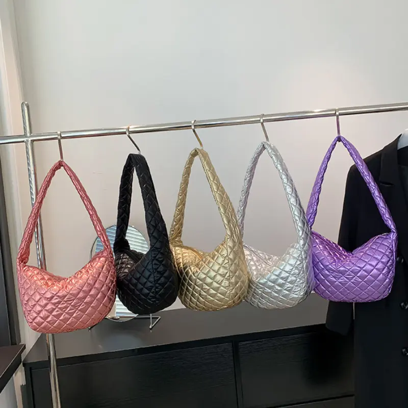 Fashion Rhombus Women's Shoulder Bag Soft Pu Hobos Ladies Underarm Bags Simple Thread Female Handbags Shopper Half Moon Purse