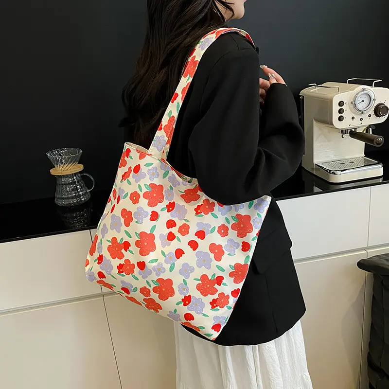 Floral Large Capacity Shoulder Bags for Women Casual Commuter Ladies Shopping Bag with Pendant Students Girls Handbags Tote