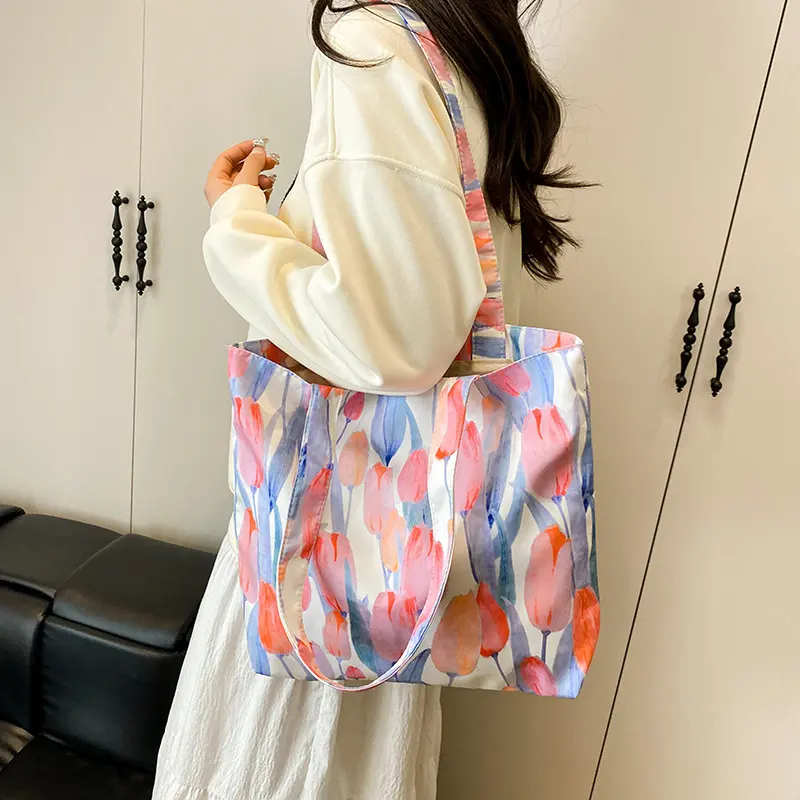 Floral Large Capacity Shoulder Bags for Women Casual Commuter Ladies Shopping Bag with Pendant Students Girls Handbags Tote