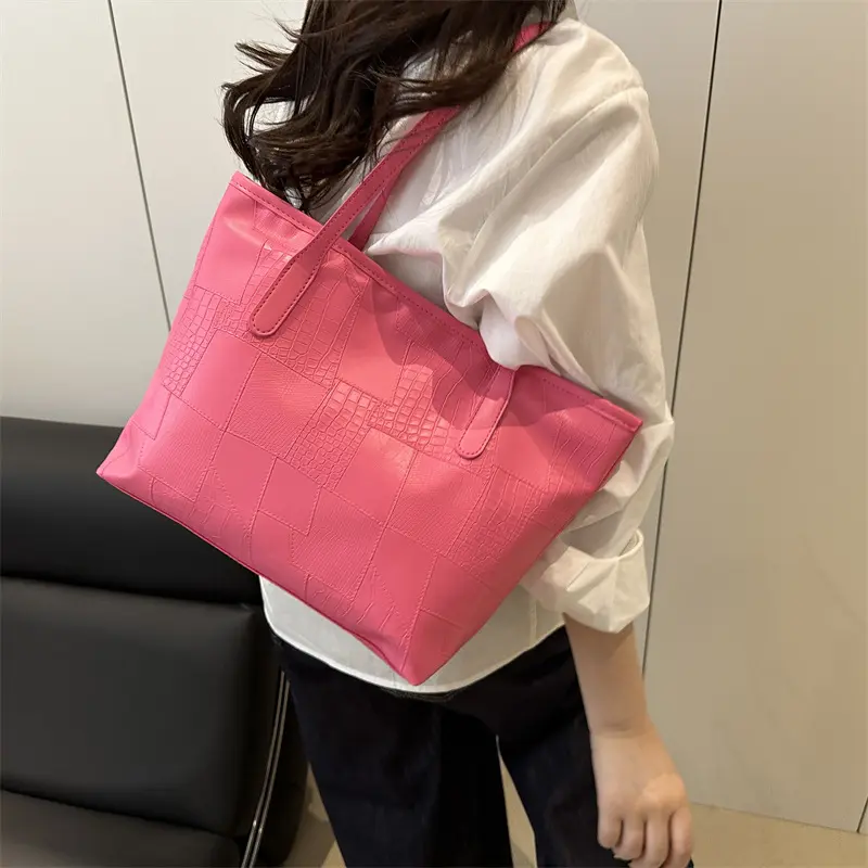 Casual Thread Design Women Shoulder Bags Soft Pu Leather Portable Ladies Handbags Solid Color Large Capacity Female Tote Bag