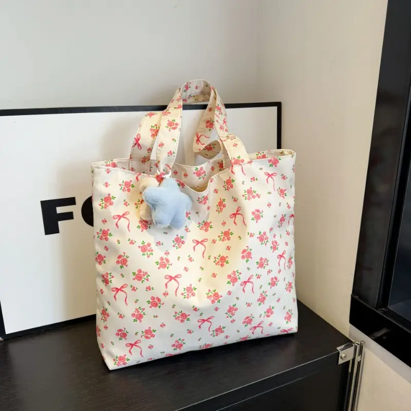 Floral Large Capacity Shoulder Bags for Women Casual Commuter Ladies Shopping Bag with Pendant Students Girls Handbags Tote