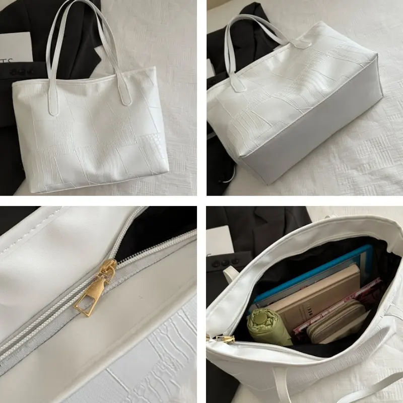 Casual Thread Design Women Shoulder Bags Soft Pu Leather Portable Ladies Handbags Solid Color Large Capacity Female Tote Bag