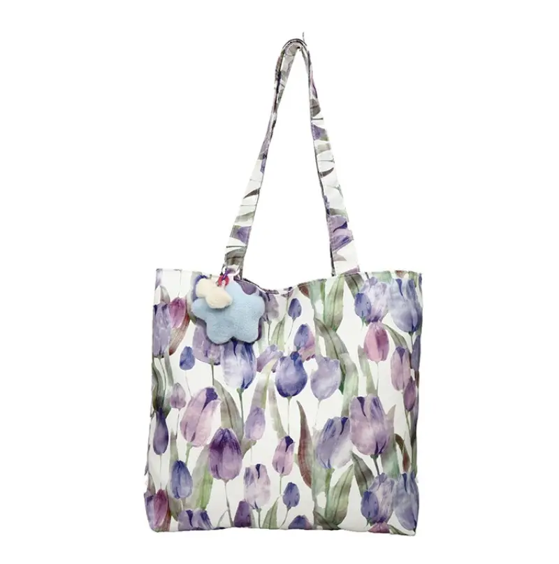 Floral Large Capacity Shoulder Bags for Women Casual Commuter Ladies Shopping Bag with Pendant Students Girls Handbags Tote