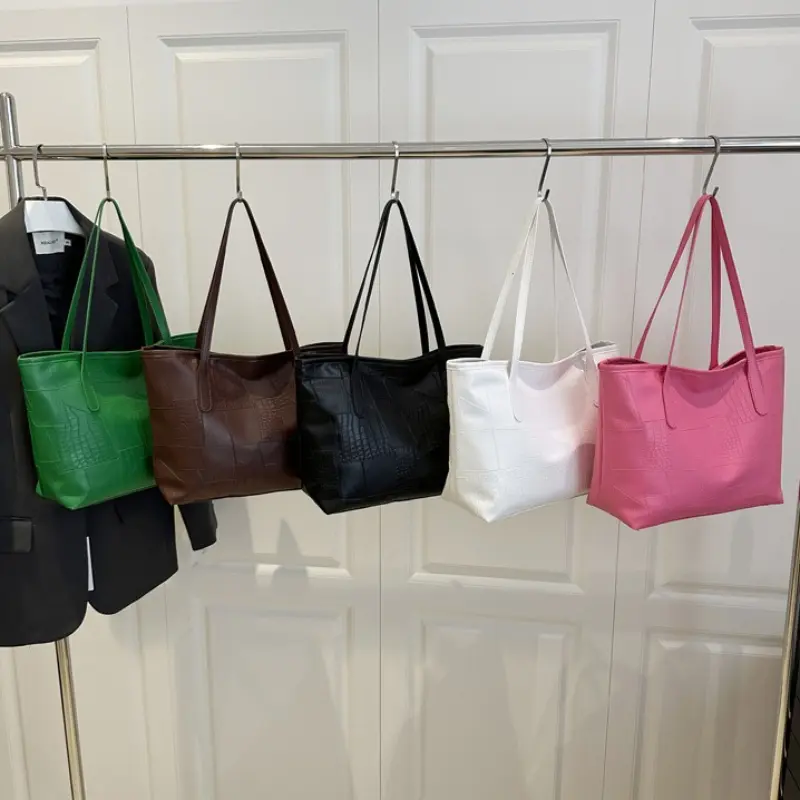 Casual Thread Design Women Shoulder Bags Soft Pu Leather Portable Ladies Handbags Solid Color Large Capacity Female Tote Bag