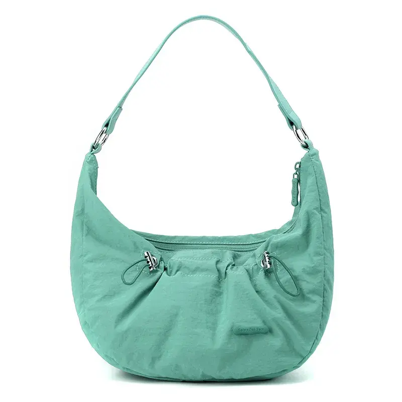 Waterproof Nylon Cloth Ladies Underarm Bag Outdoor Travel Girls Handbag Casual Pleated Design Drawstring Shoulder Bags for Women