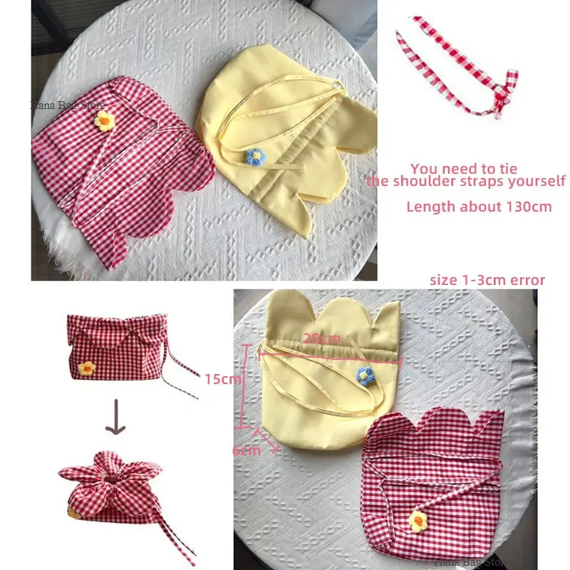 Lovely Flower Plaid Women Small Messenger Bags Portable Female Shoulder Bag Purse Phone Handbags Cute Girls Sundries Storage Bag