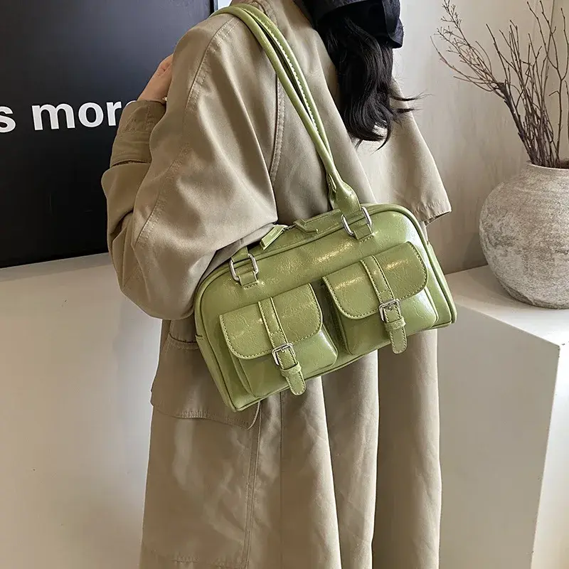 Vintage Pu Leather Women Shoulder Bags New Arrival Fashion Ladies Commuter Tote Bag Female Underarm Luxury Large Handbag Purse