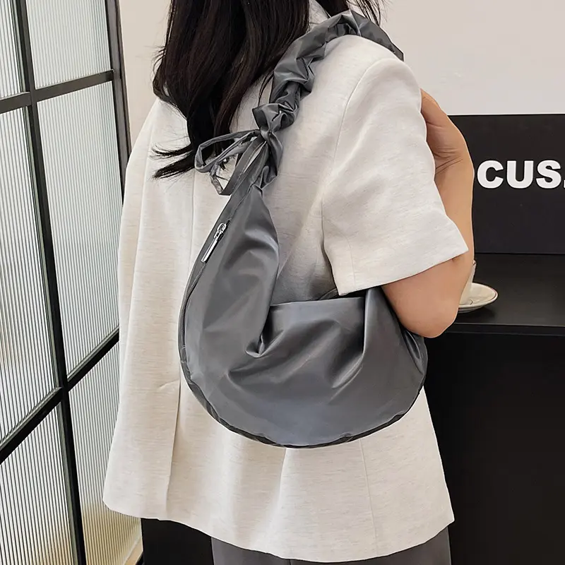 Pleated Drawstring Women's Crossbody Bags Large Capacity Portable Ladies Hobos Shoulder Bag Solid Color Female Tote Handbags