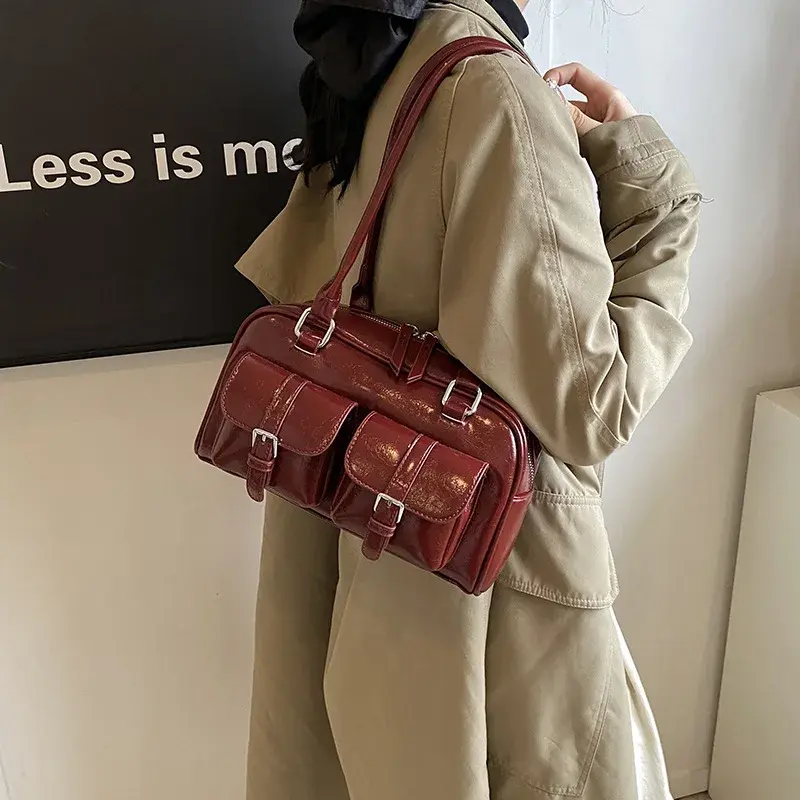 Vintage Pu Leather Women Shoulder Bags New Arrival Fashion Ladies Commuter Tote Bag Female Underarm Luxury Large Handbag Purse
