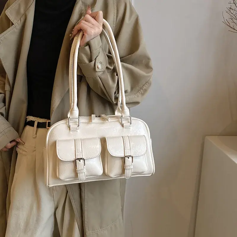 Vintage Pu Leather Women Shoulder Bags New Arrival Fashion Ladies Commuter Tote Bag Female Underarm Luxury Large Handbag Purse